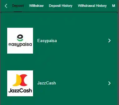 The in-app withdrawal dashboard of 99EF Game showing direct payment integration channels for Easypaisa and JazzCash mobile wallets in Pakistan