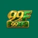 A 3D metallic gold 99EF logo badge centered neatly on a solid dark green background