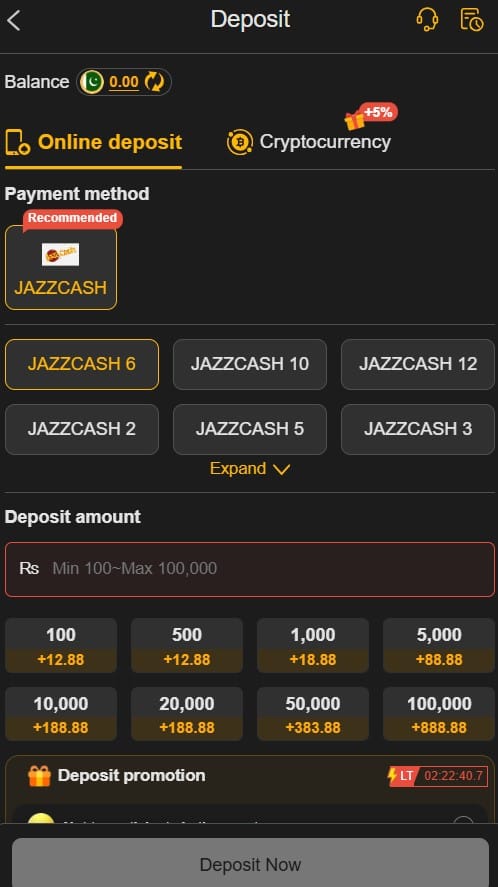 188PKR Game APK profile section showing balance, withdraw, deposit, security center, and account settings
