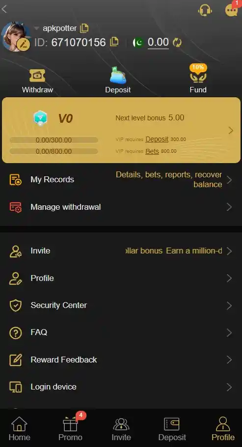 HF786 Game Download – Real Review, APK Guide & Risks 5 The personal settings menu interface of an active user profile page inside the HF786 game app client.