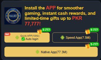Download window in P44 Bet showing options for Quick APP (10 KB), Speed App (7.5 MB), and Native App (77.3 MB).