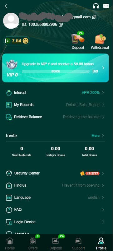 RS33 Game profile screen showing VIP status, account settings and security options