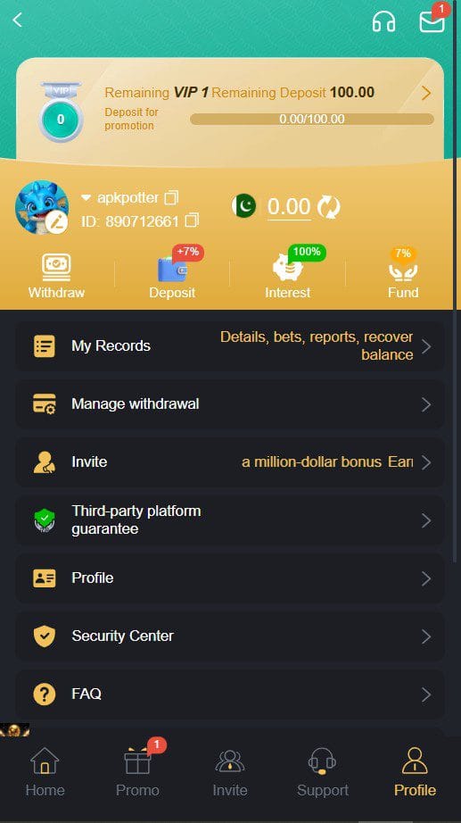 Six Game (6 Game) APK Download – Real Testing on Android (Pakistan) 7 Six Game app profile dashboard interface wallet controls testing on Pixel 8a