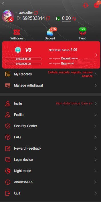 Screenshot of the profile and security center panel inside SM999 during active testing on Pixel 8a