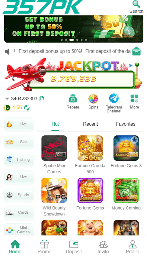 357PK Download 2026: Features, Registration Process and Rewards System 2 357PK Game APK main home screen interface on Android displaying live jackpot counter, game categories, and Aviator mini-game on a Pixel 8a.