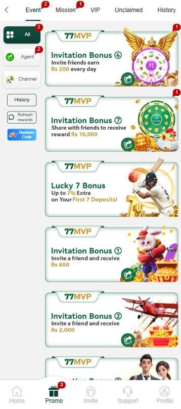 77mvp game promotions and bonuses