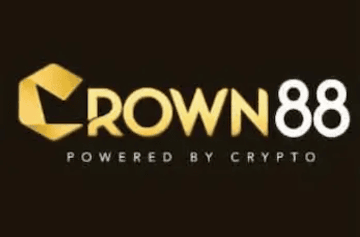 CROWN88 Game official gold emblem logo featuring Powered by Crypto tag on a dark background