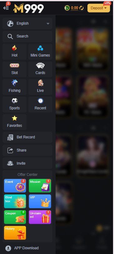 m999 game side drawer navigation