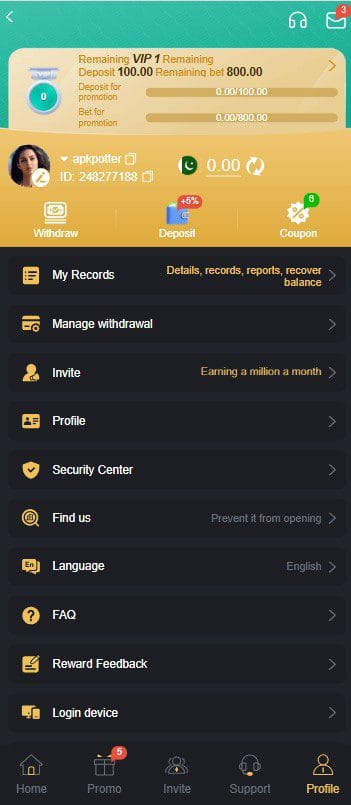 m999 game user profile and support dashboard