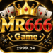 High-contrast MR666 Game app icon featuring a gold crown, playing cards, dice, and the z999.pk website domain on a dark background.
