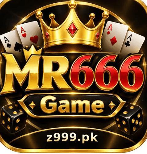 High-contrast MR666 Game app icon featuring a gold crown, playing cards, dice, and the z999.pk website domain on a dark background.