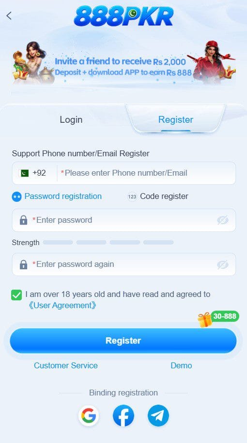 888PKR Game APK Interface Overview registration